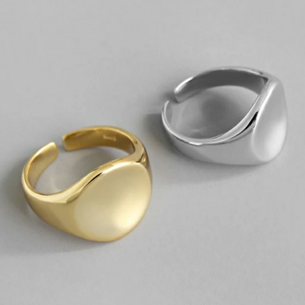 NEW SILVER / GOLD PLATED SIGNET ADJUSTABLE RING